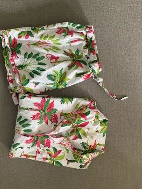 Tropical Floral Short Pajama Set in White with Pink & Green